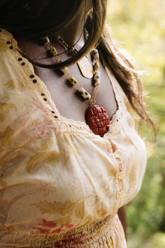 Red Floral Pendant Necklace